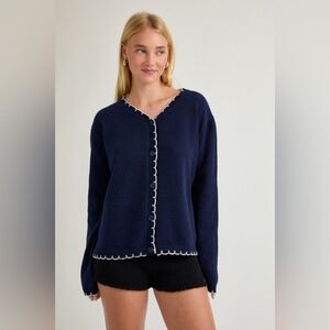 Zoom Navy Women's Cardigan with Ivory Edging
